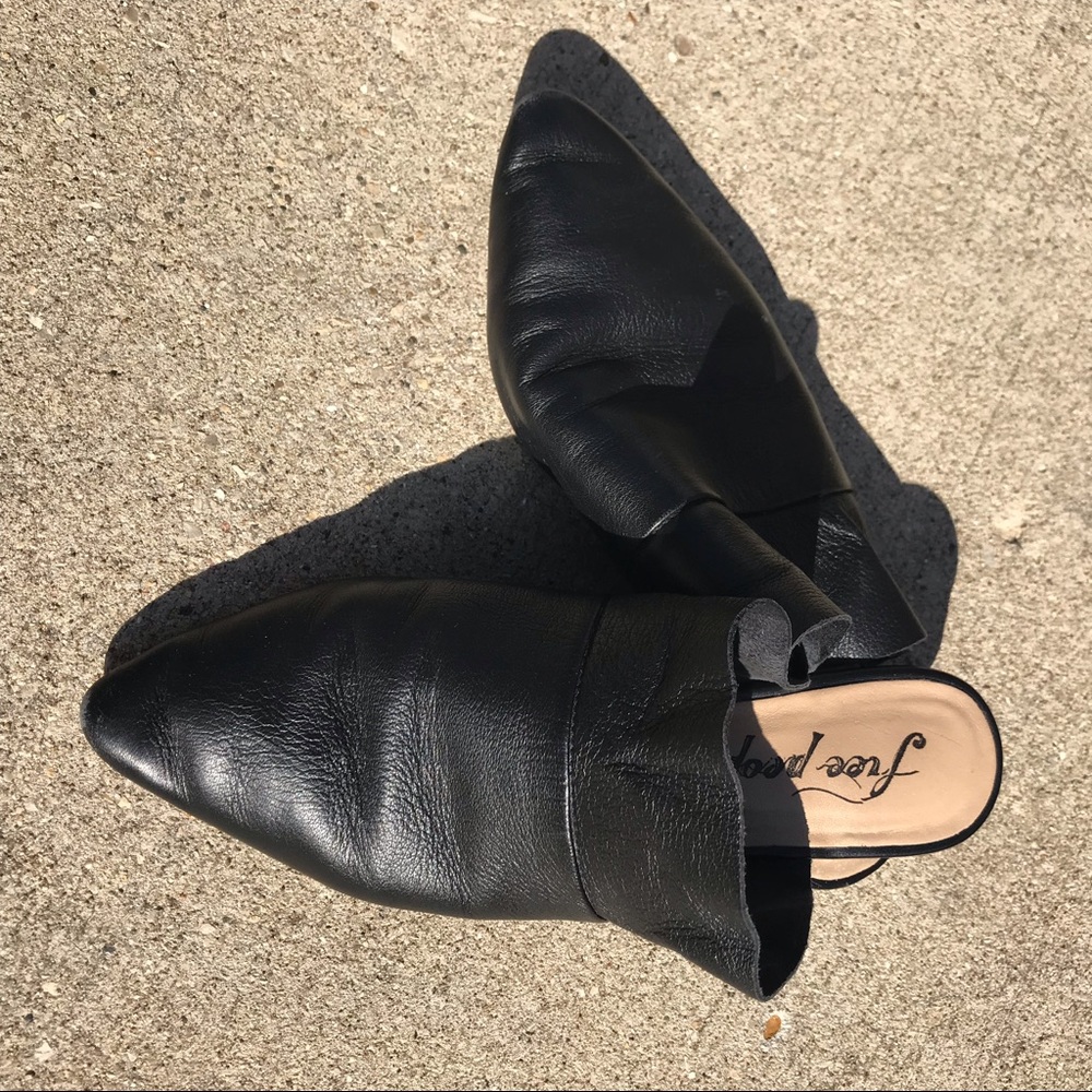 Free People black leather mules